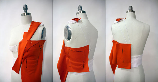 how to use a dress form: Begin draping